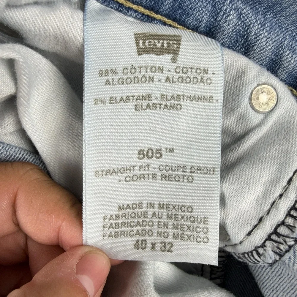 Levis 505 Jeans Mens 40x32 Light Wash Blue Regular Fit Straight Leg Denim Pants